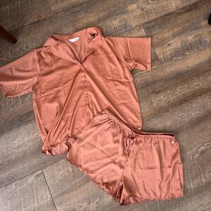 Rust Button-Up Top and Shorts Pajama Set